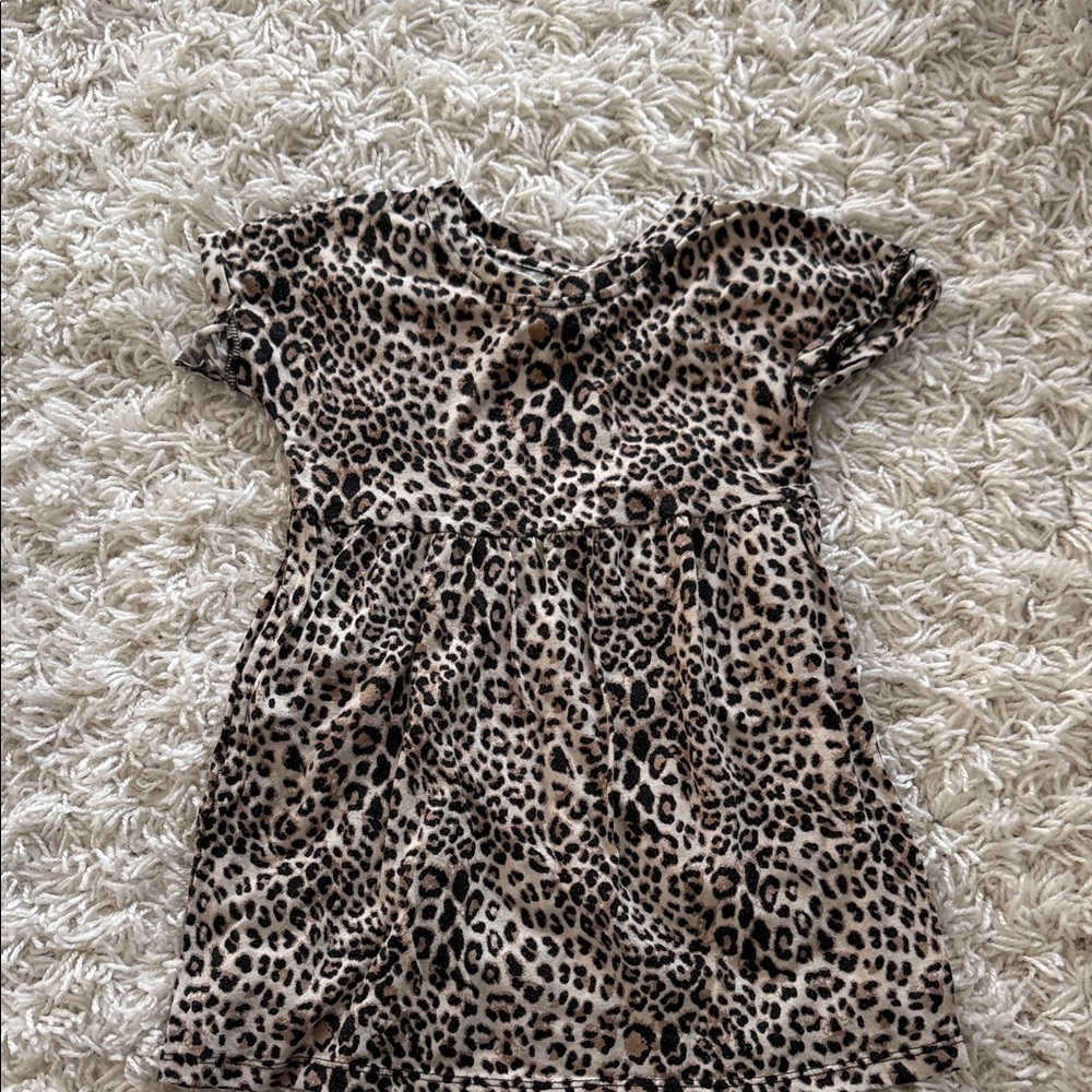 Girls Leopard Print Short Sleeve Dress - Tan/Black